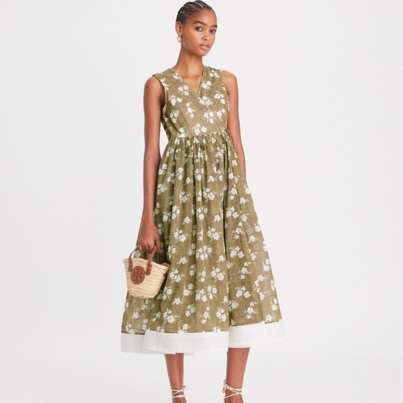 New Tory Burch French Cream Floral Printed Wrap Dress - Size 4 - Picture 1 of 10